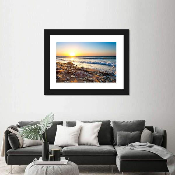 Seascape During Sundown Canvas Wall Art-1 Piece-Framed Print-30" x 20"-Tiaracle