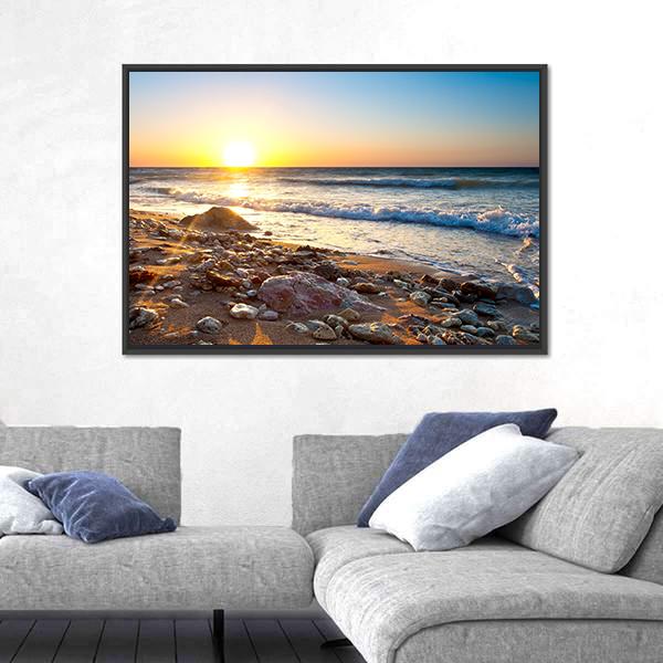 Seascape During Sundown Canvas Wall Art-5 Horizontal-Gallery Wrap-22" x 12"-Tiaracle