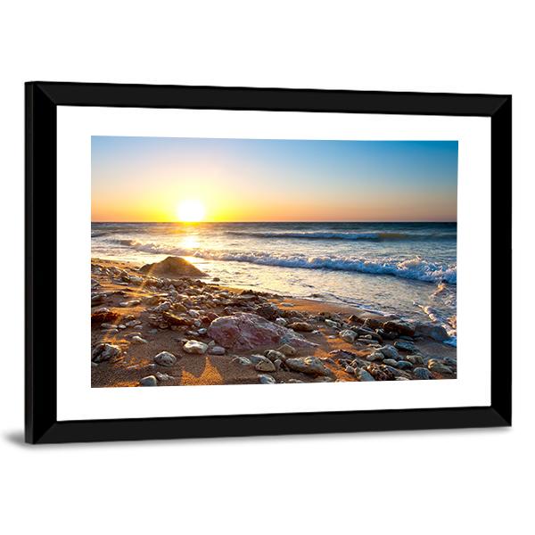 Seascape During Sundown Canvas Wall Art-5 Horizontal-Gallery Wrap-22" x 12"-Tiaracle