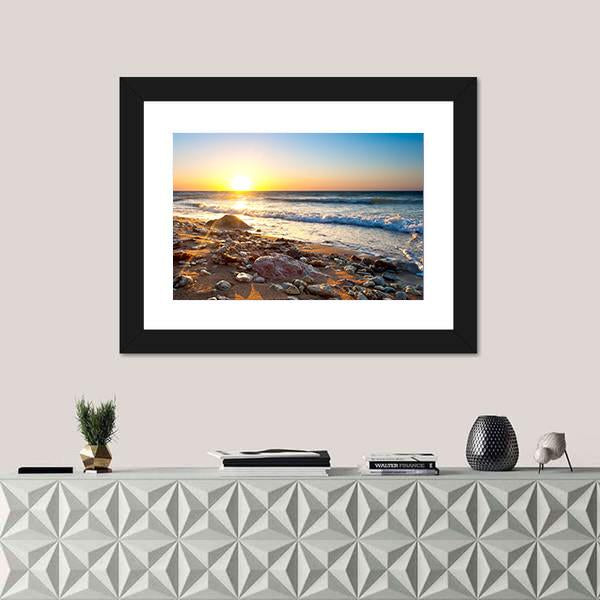 Seascape During Sundown Canvas Wall Art-5 Horizontal-Gallery Wrap-22" x 12"-Tiaracle