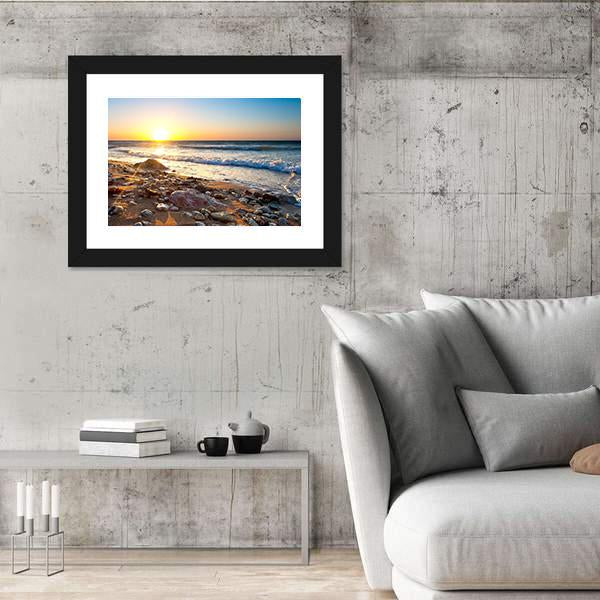 Seascape During Sundown Canvas Wall Art-5 Horizontal-Gallery Wrap-22" x 12"-Tiaracle