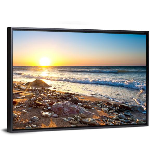 Seascape During Sundown Canvas Wall Art-5 Horizontal-Gallery Wrap-22" x 12"-Tiaracle