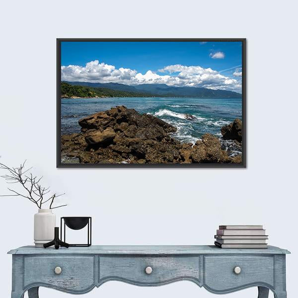 Seascape In Chuspa Beach Canvas Wall Art-1 Piece-Floating Frame-24" x 16"-Tiaracle