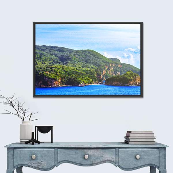 Seascape View Of The Coastline Canvas Wall Art-1 Piece-Floating Frame-24" x 16"-Tiaracle