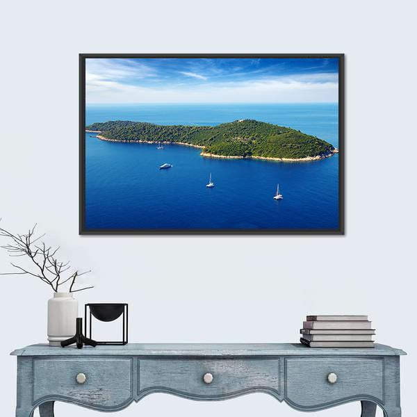 Seascape With Cruise Yachts In Croatia Canvas Wall Art-1 Piece-Floating Frame-24&quot; x 16&quot;-Tiaracle