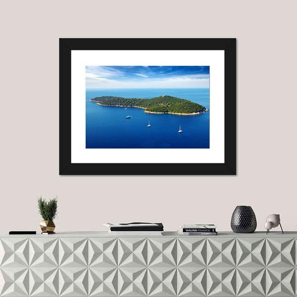 Seascape With Cruise Yachts In Croatia Canvas Wall Art-1 Piece-Framed Print-20&quot; x 16&quot;-Tiaracle