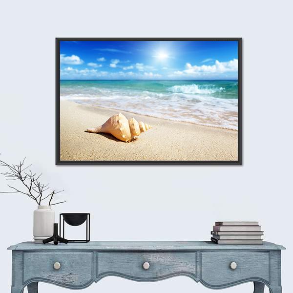 Seashell On The Beach Canvas Wall Art-1 Piece-Floating Frame-24" x 16"-Tiaracle