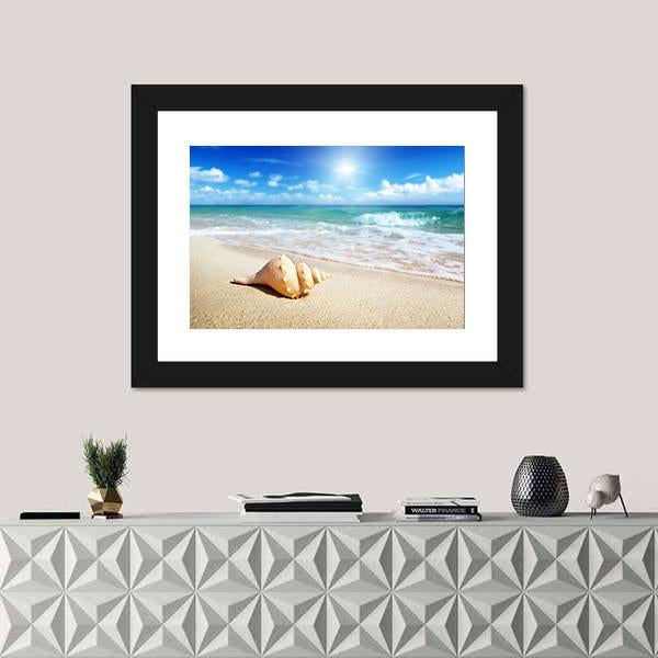 Seashell On The Beach Canvas Wall Art-1 Piece-Framed Print-20" x 16"-Tiaracle