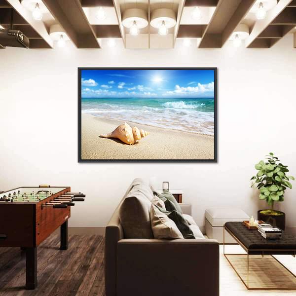 Seashell On The Beach Canvas Wall Art-3 Horizontal-Gallery Wrap-25" x 16"-Tiaracle