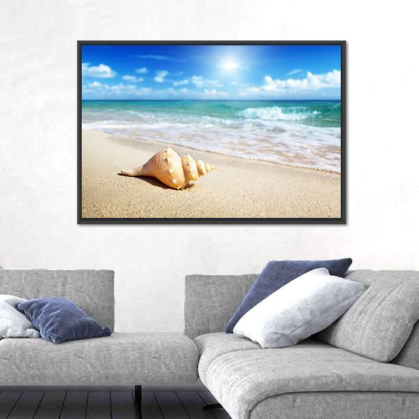 Seashell On The Beach Canvas Wall Art-3 Horizontal-Gallery Wrap-25" x 16"-Tiaracle