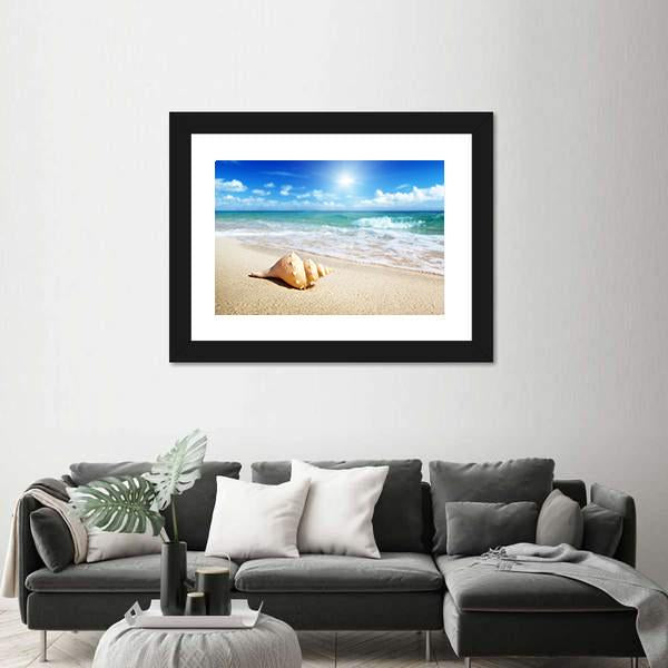 Seashell On The Beach Canvas Wall Art-3 Horizontal-Gallery Wrap-25" x 16"-Tiaracle