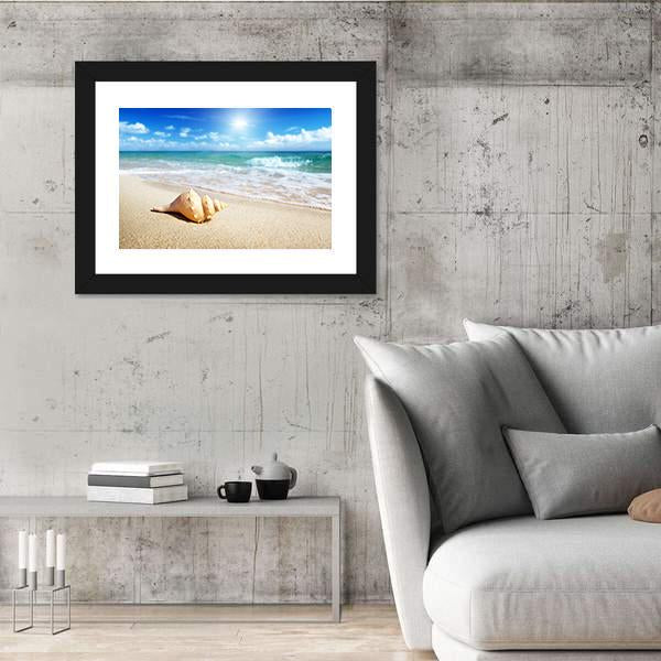 Seashell On The Beach Canvas Wall Art-3 Horizontal-Gallery Wrap-25" x 16"-Tiaracle