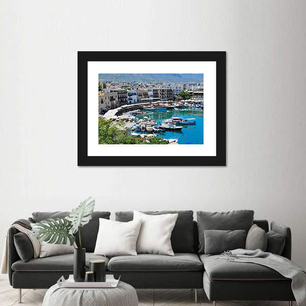 Seashore With A Pier Tourist Center Of Kyrenia Canvas Wall Art-1 Piece-Framed Print-20" x 16"-Tiaracle