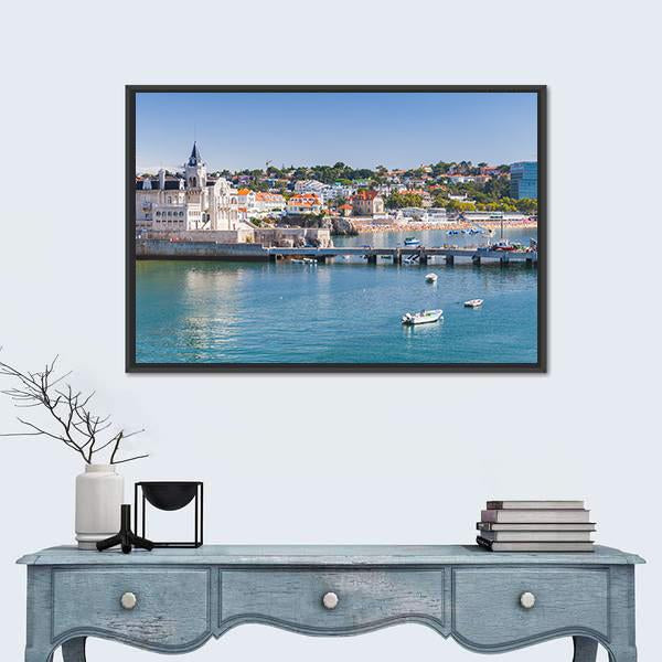 Seaside Cityscape Of Cascais Canvas Wall Art-1 Piece-Floating Frame-24" x 16"-Tiaracle