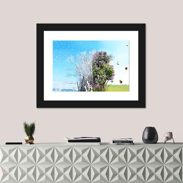 Season Change From Winter To Spring Canvas Wall Art-1 Piece-Framed Print-20" x 16"-Tiaracle