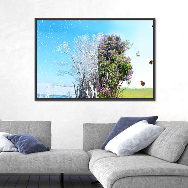 Season Change From Winter To Spring Canvas Wall Art-3 Horizontal-Gallery Wrap-25" x 16"-Tiaracle