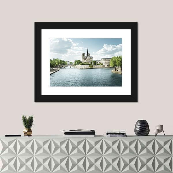 Seine And Notre Dame De Paris Canvas Wall Art-1 Piece-Framed Print-20" x 16"-Tiaracle