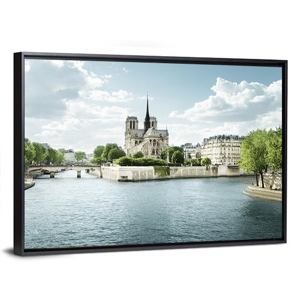 Seine And Notre Dame De Paris Canvas Wall Art-3 Horizontal-Gallery Wrap-25" x 16"-Tiaracle