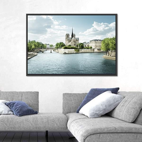 Seine And Notre Dame De Paris Canvas Wall Art-3 Horizontal-Gallery Wrap-25" x 16"-Tiaracle