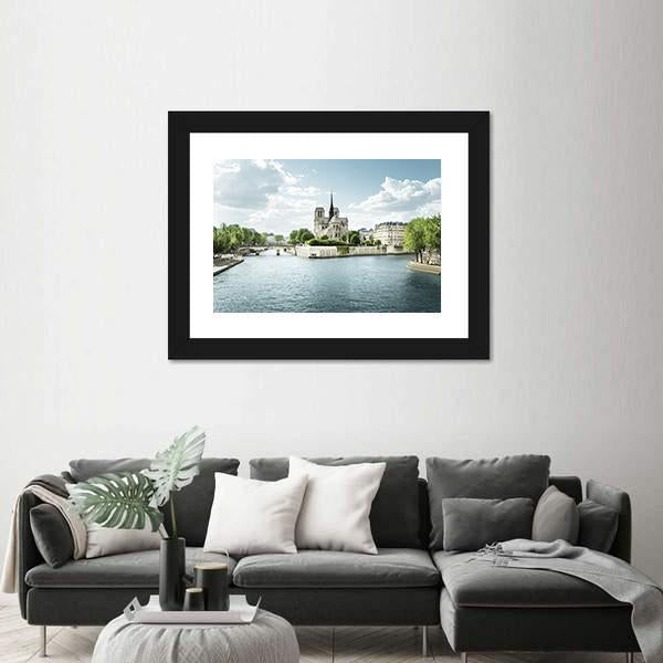 Seine And Notre Dame De Paris Canvas Wall Art-3 Horizontal-Gallery Wrap-25" x 16"-Tiaracle