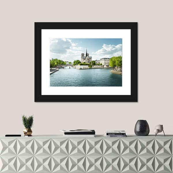 Seine And Notre Dame de Paris In France Canvas Wall Art-1 Piece-Framed Print-30" x 20"-Tiaracle