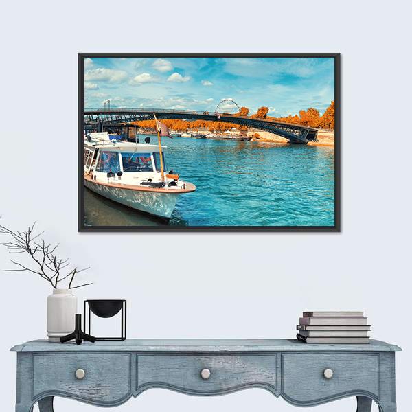 Seine River In Autumn Canvas Wall Art-1 Piece-Floating Frame-24" x 16"-Tiaracle