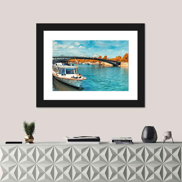 Seine River In Autumn Canvas Wall Art-1 Piece-Framed Print-20" x 16"-Tiaracle