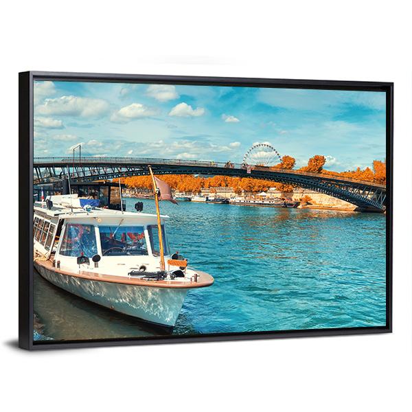 Seine River In Autumn Canvas Wall Art-3 Horizontal-Gallery Wrap-25" x 16"-Tiaracle