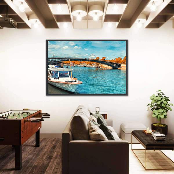Seine River In Autumn Canvas Wall Art-3 Horizontal-Gallery Wrap-25" x 16"-Tiaracle