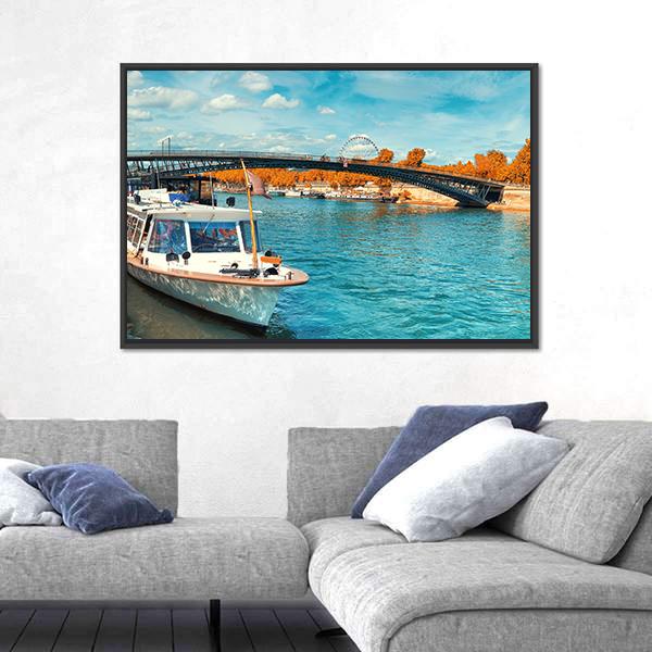 Seine River In Autumn Canvas Wall Art-3 Horizontal-Gallery Wrap-25" x 16"-Tiaracle