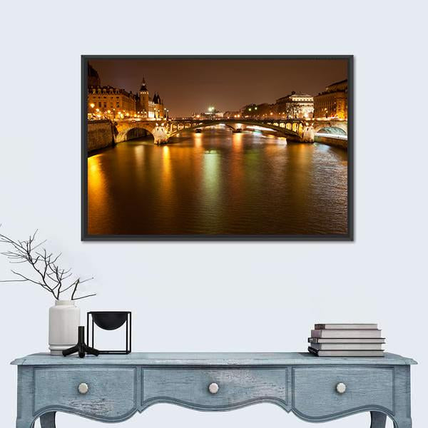 Seine River With Pont Notre Dame In Paris Canvas Wall Art-1 Piece-Floating Frame-24" x 16"-Tiaracle