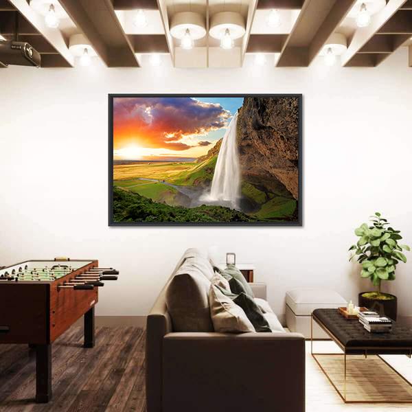 Seljalandsfoss Waterfall In Iceland Canvas Wall Art-1 Piece-Floating Frame-24" x 16"-Tiaracle