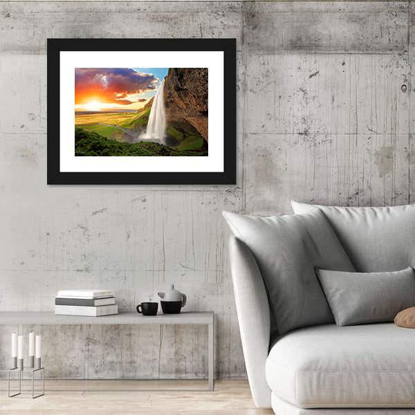 Seljalandsfoss Waterfall In Iceland Canvas Wall Art-5 Horizontal-Gallery Wrap-22" x 12"-Tiaracle