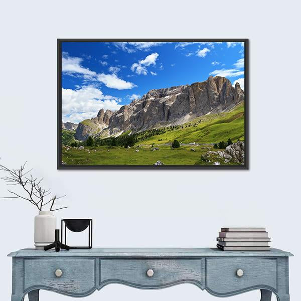 Sella Mountain In Italian Dolomites Canvas Wall Art-1 Piece-Floating Frame-24" x 16"-Tiaracle