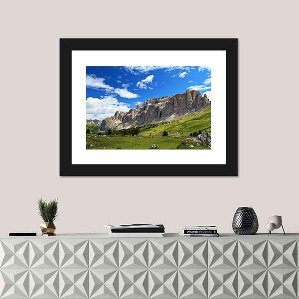 Sella Mountain In Italian Dolomites Canvas Wall Art-1 Piece-Framed Print-20" x 16"-Tiaracle