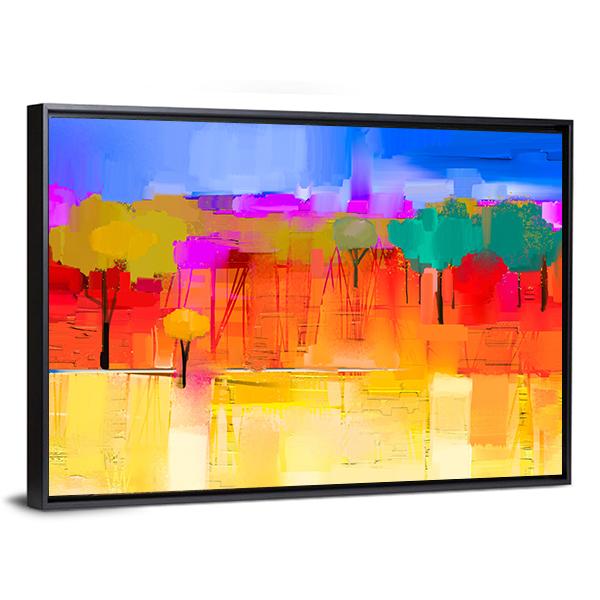 Semi Abstract Image Of Tree And Field with Blue Sky Canvas Wall Art-3 Horizontal-Gallery Wrap-25&quot; x 16&quot;-Tiaracle