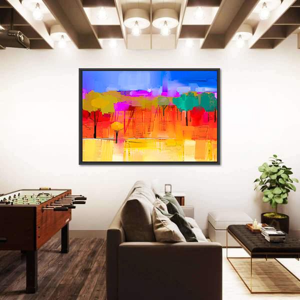 Semi Abstract Image Of Tree And Field with Blue Sky Canvas Wall Art-3 Horizontal-Gallery Wrap-25&quot; x 16&quot;-Tiaracle