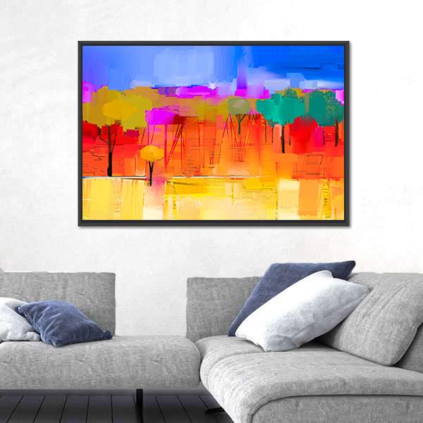 Semi Abstract Image Of Tree And Field with Blue Sky Canvas Wall Art-3 Horizontal-Gallery Wrap-25&quot; x 16&quot;-Tiaracle