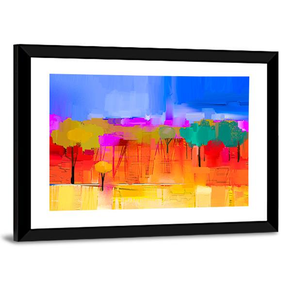 Semi Abstract Image Of Tree And Field with Blue Sky Canvas Wall Art-5 Horizontal-Gallery Wrap-22" x 12"-Tiaracle