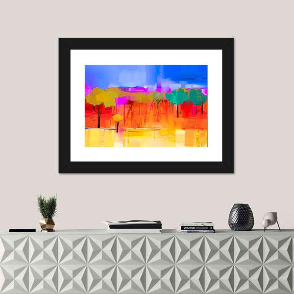 Semi Abstract Image Of Tree And Field with Blue Sky Canvas Wall Art-5 Horizontal-Gallery Wrap-22" x 12"-Tiaracle