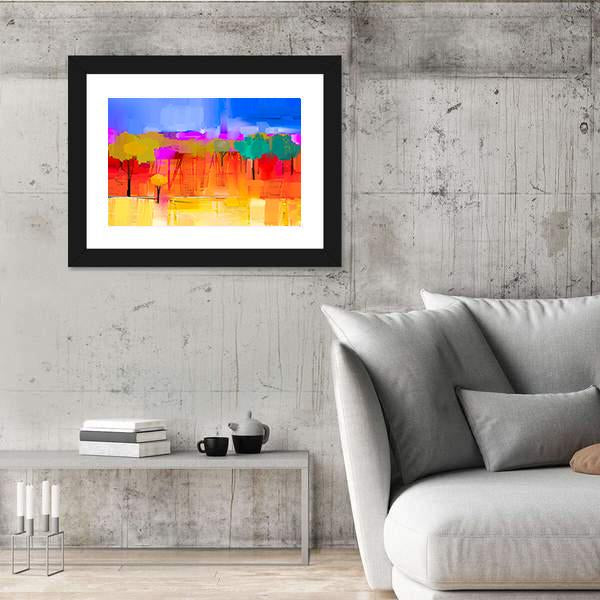 Semi Abstract Image Of Tree And Field with Blue Sky Canvas Wall Art-3 Horizontal-Gallery Wrap-25" x 16"-Tiaracle