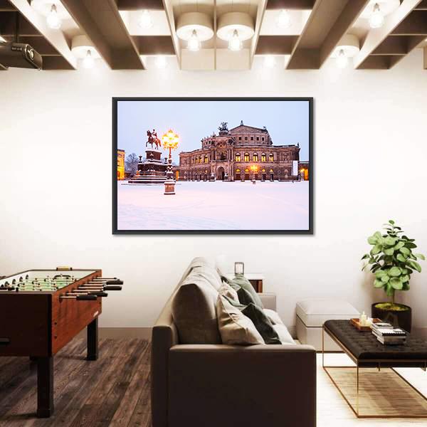 Semperoper In The Winter Time Canvas Wall Art-1 Piece-Floating Frame-24" x 16"-Tiaracle