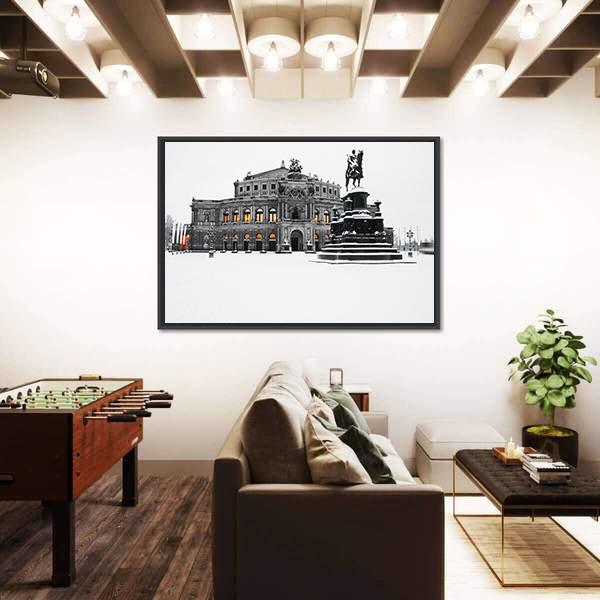 Semperoper In The Winter Time Canvas Wall Art-1 Piece-Floating Frame-36" x 24"-Tiaracle