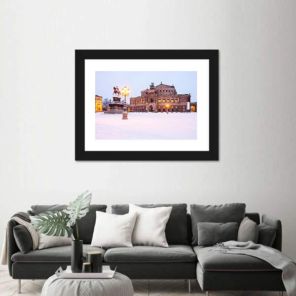 Semperoper In The Winter Time Canvas Wall Art-1 Piece-Framed Print-20" x 16"-Tiaracle