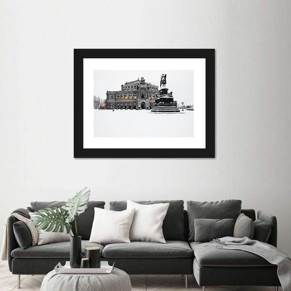 Semperoper In The Winter Time Canvas Wall Art-1 Piece-Framed Print-42" x 14"-Tiaracle