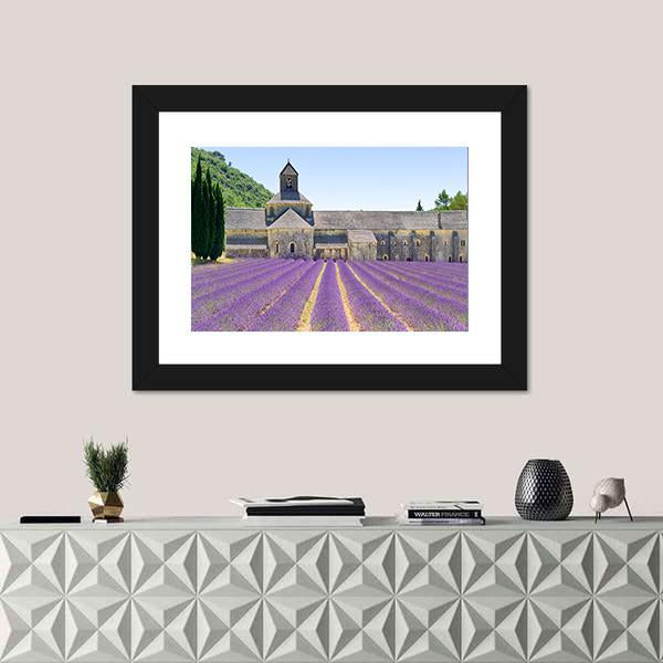 Sénanque Abbey And Lavender Flowers Canvas Wall Art-1 Piece-Framed Print-20&quot; x 16&quot;-Tiaracle