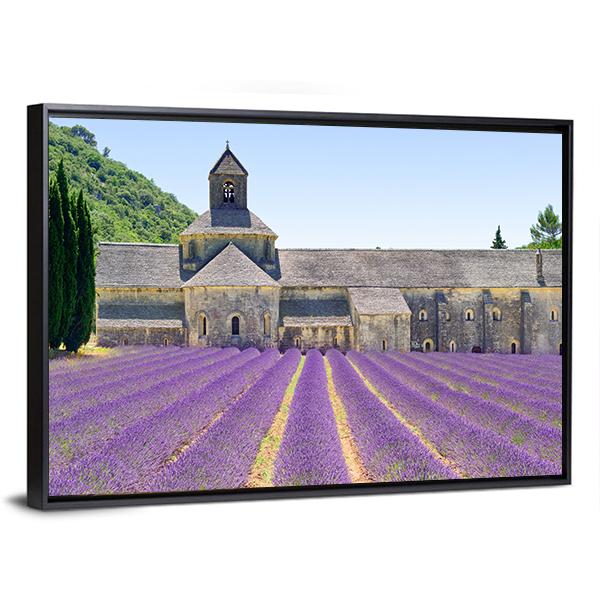 Sénanque Abbey And Lavender Flowers Canvas Wall Art-3 Horizontal-Gallery Wrap-25&quot; x 16&quot;-Tiaracle