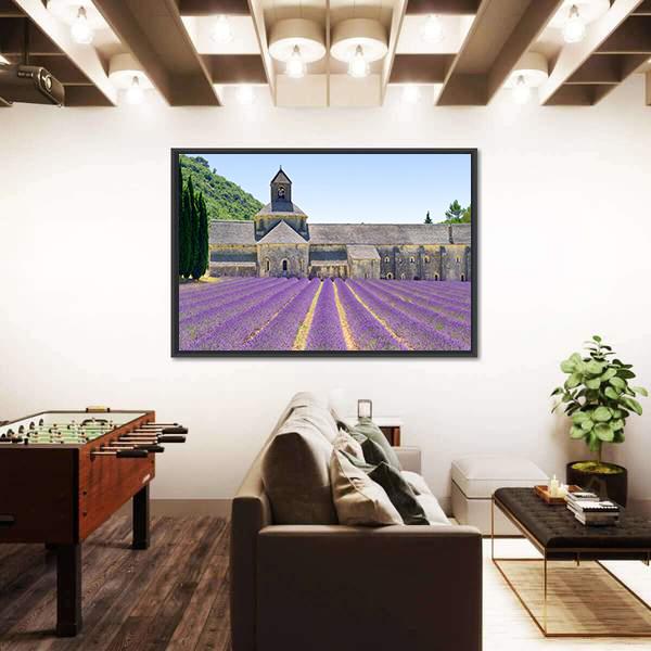 Sénanque Abbey And Lavender Flowers Canvas Wall Art-3 Horizontal-Gallery Wrap-25" x 16"-Tiaracle
