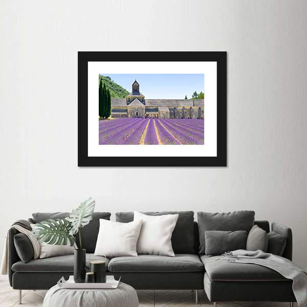 Sénanque Abbey And Lavender Flowers Canvas Wall Art-3 Horizontal-Gallery Wrap-25" x 16"-Tiaracle