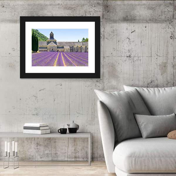 Sénanque Abbey And Lavender Flowers Canvas Wall Art-3 Horizontal-Gallery Wrap-25" x 16"-Tiaracle